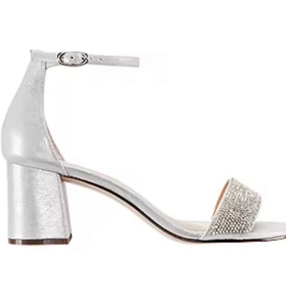 I. Miller Silver Block Heel Emely Buckle Open Toe Size 5 1/2 EUC - Picture 3 of 5